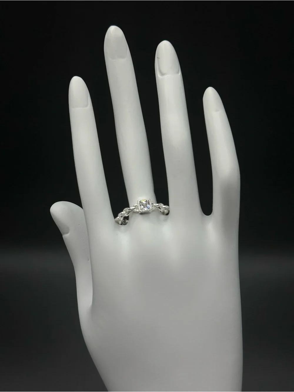 925 Sterling Silver Chain Twist Ring with Square CZ Accent adjustable